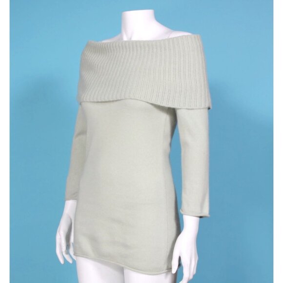 LUXE Arden B Light Sage Green 100% Cashmere Sweater Womens Off Shoulder sz M 137 - Picture 3 of 6